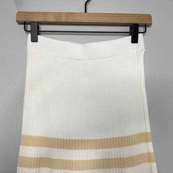 Significant Other Sage Striped Rib Knit Midi Skirt Womens 6 White Cream Beachy - Picture 6 of 11
